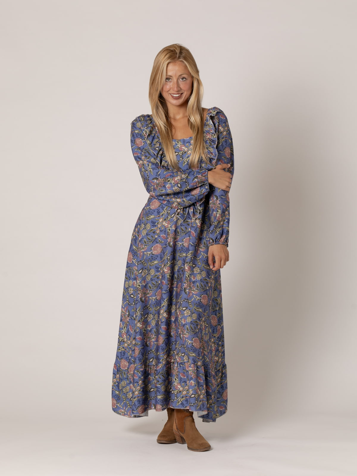 Long ruffle dress  Blue colour