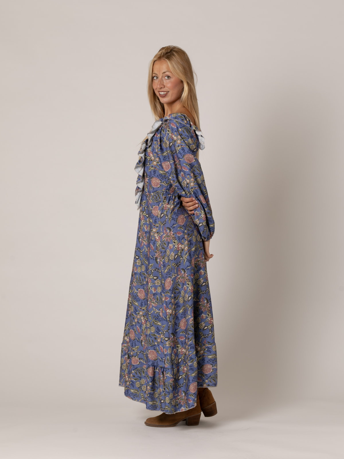 Long ruffle dress  Blue colour
