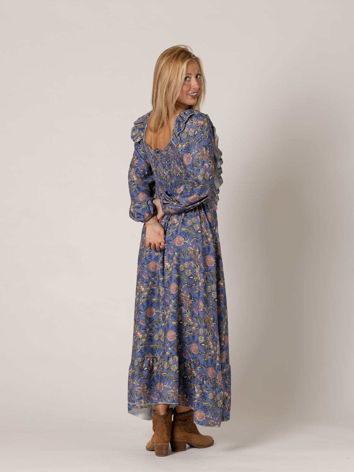 Long ruffle dress  Blue colour