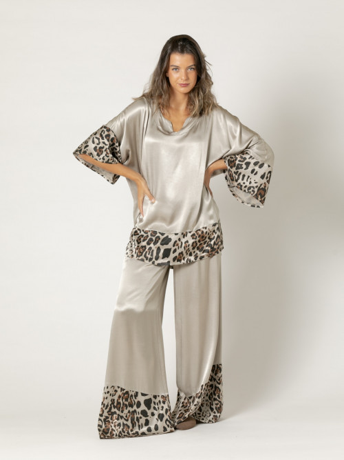 oversized shirt with animal print details  Taupe colour