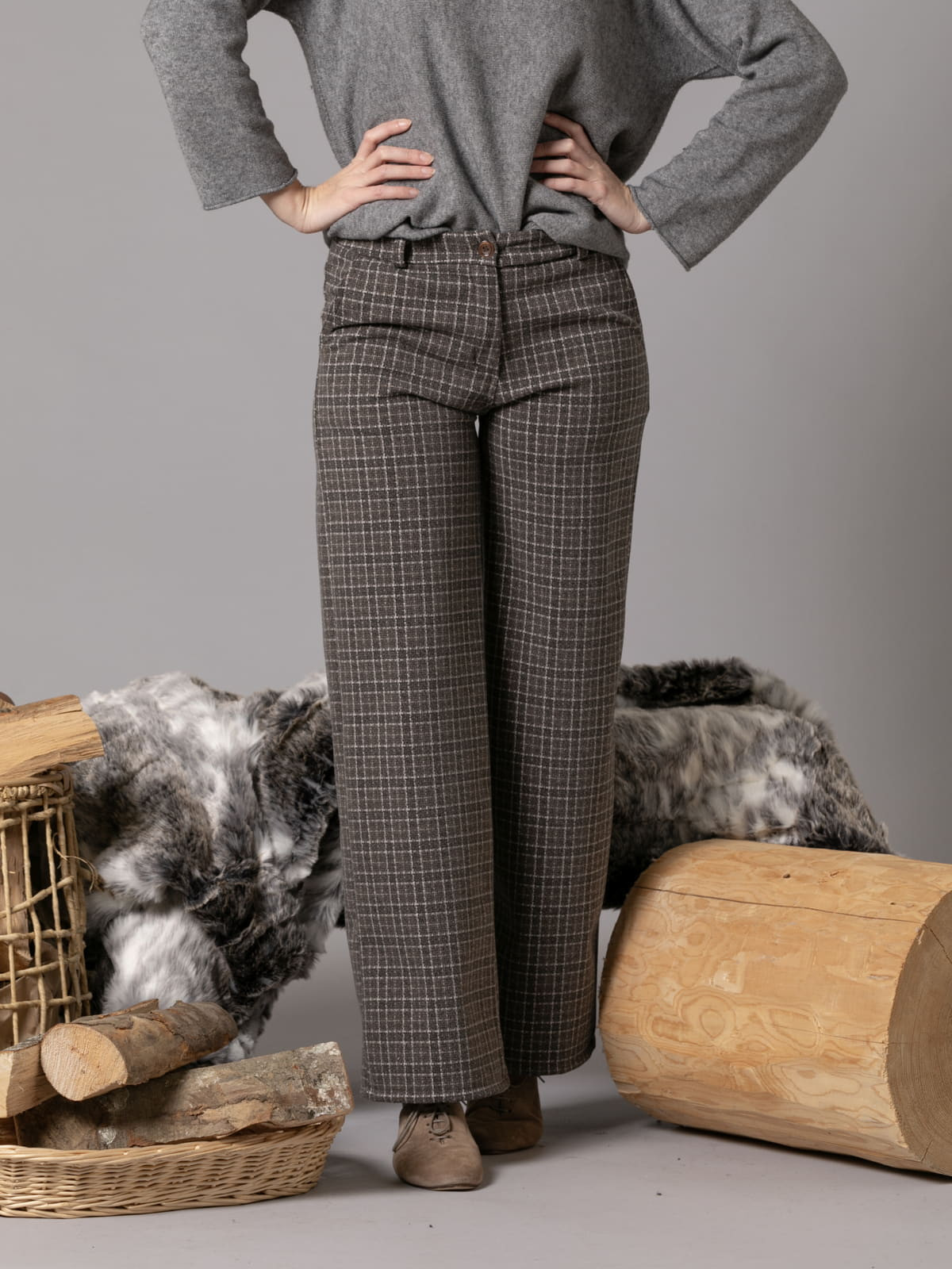 soft check comfy pants  Marrón  colour