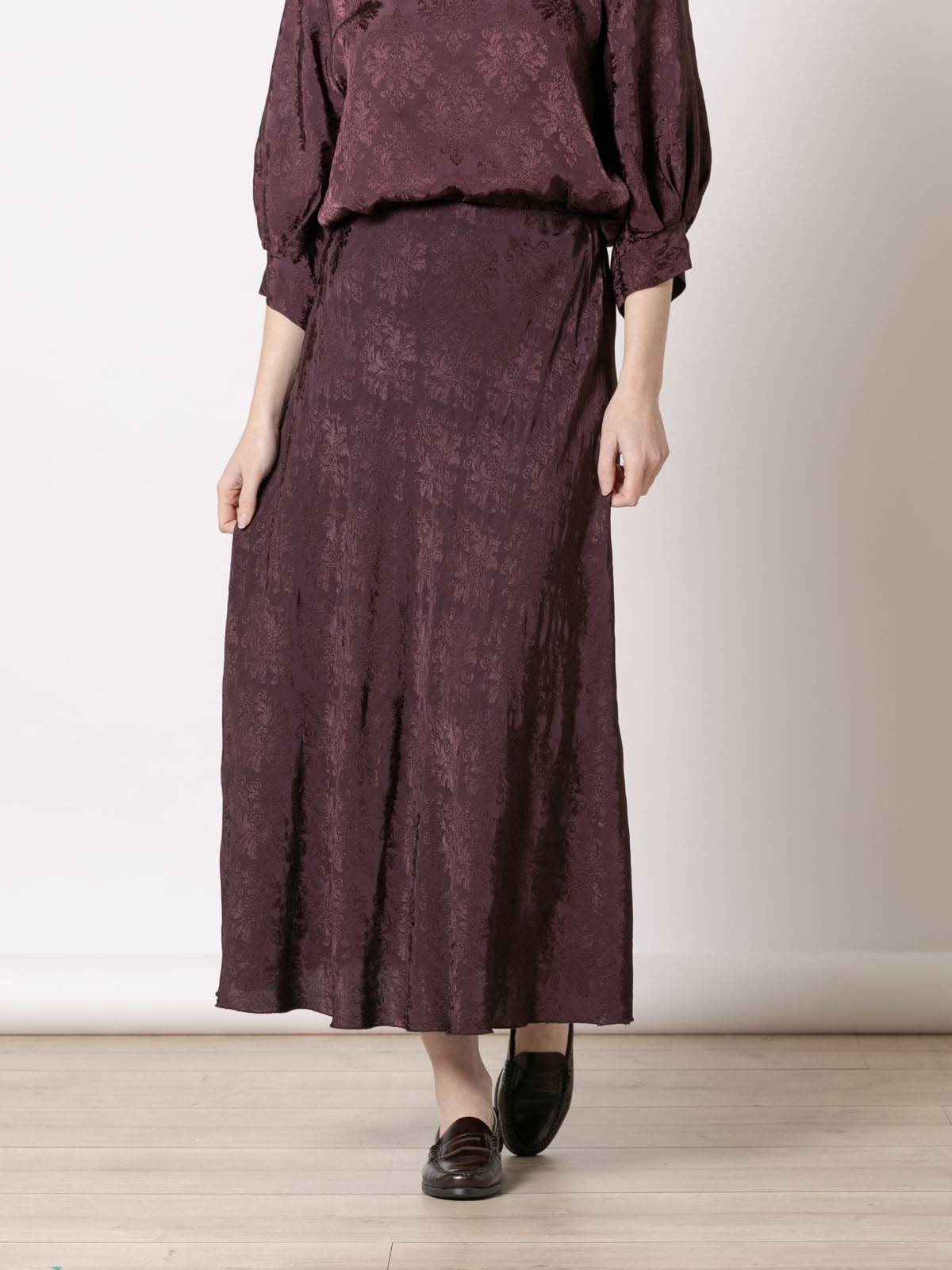 Long flowing skirt with matching embroidery  Bordeaux colour