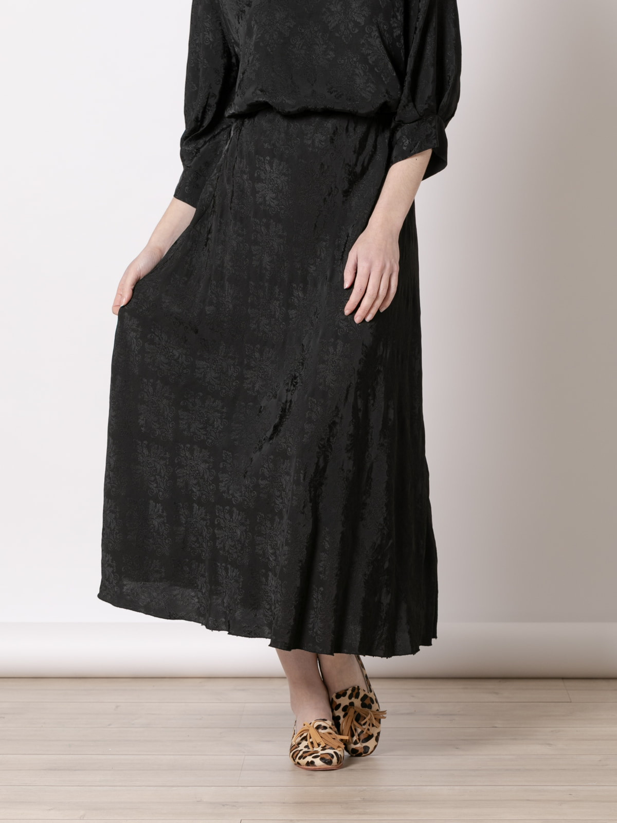 Long flowing skirt with matching embroidery  Black colour