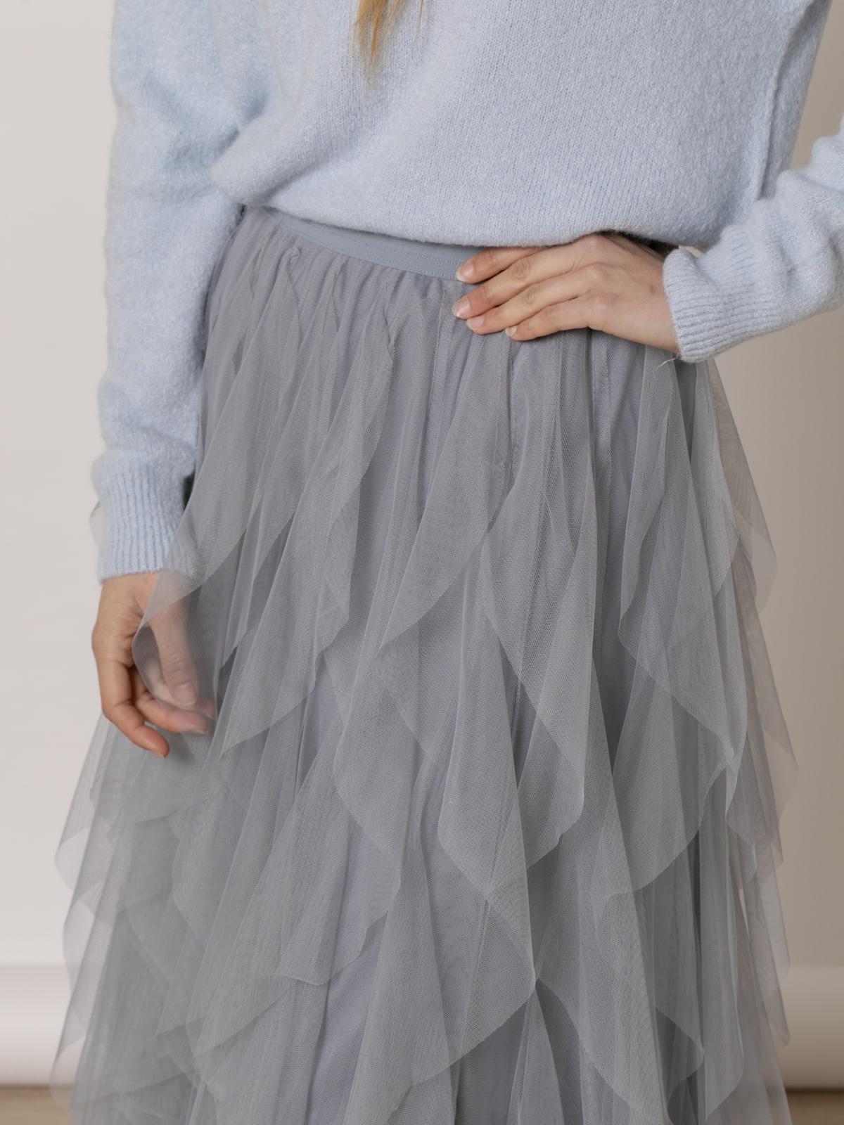 Falda larga tull picos color Gris
