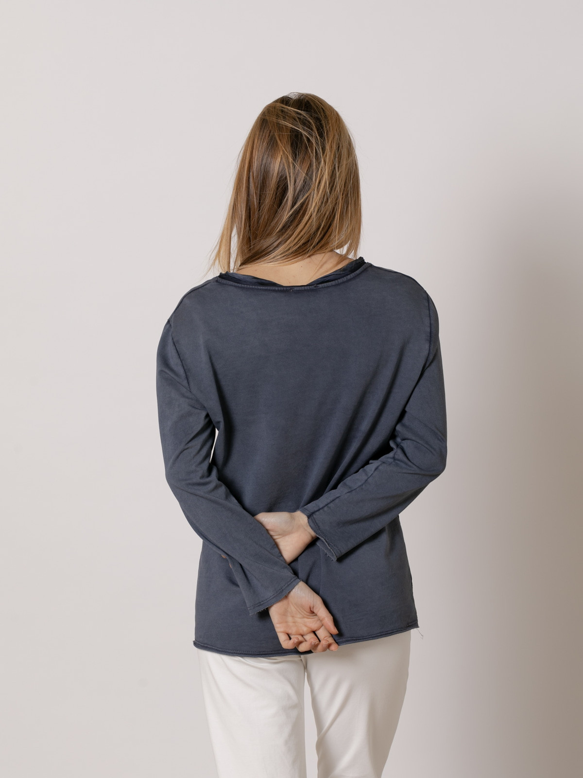 Camiseta felpa fina detalle escote color Azul Jean
