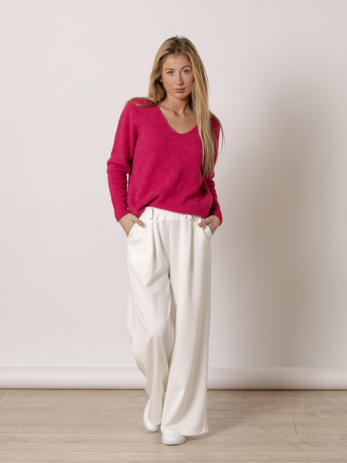 Pantalón wide leg confy color Blanco