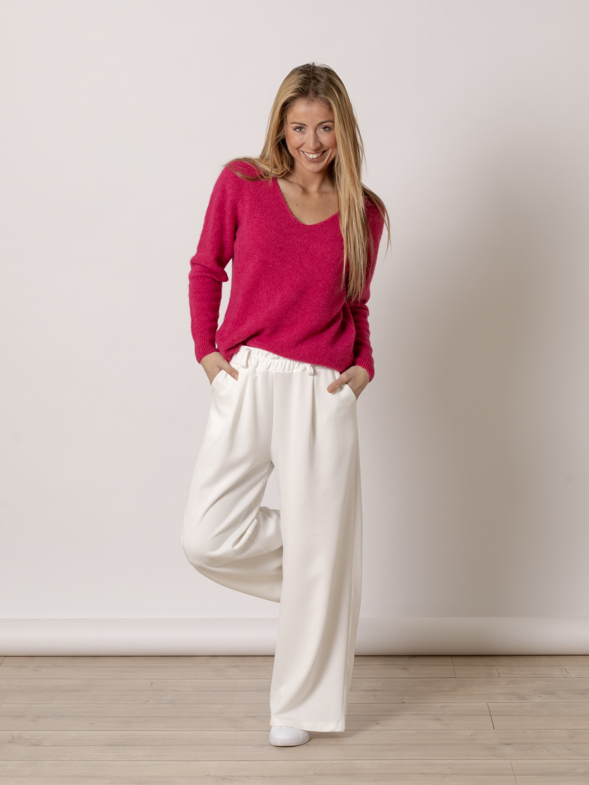 Pantalón wide leg confy color Blanco