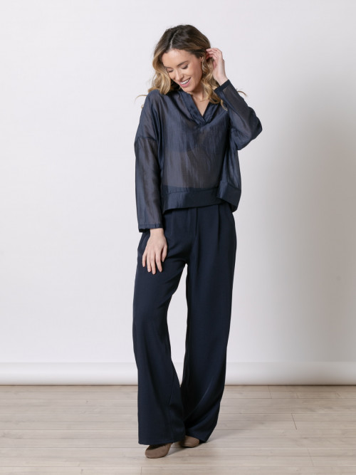 Flowing pleated trousers  Blue Navy colour