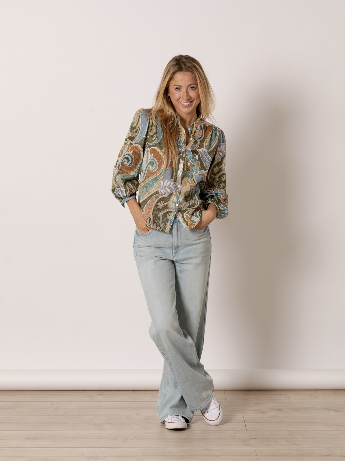 Shirt with multi-colored print box  Khaki colour
