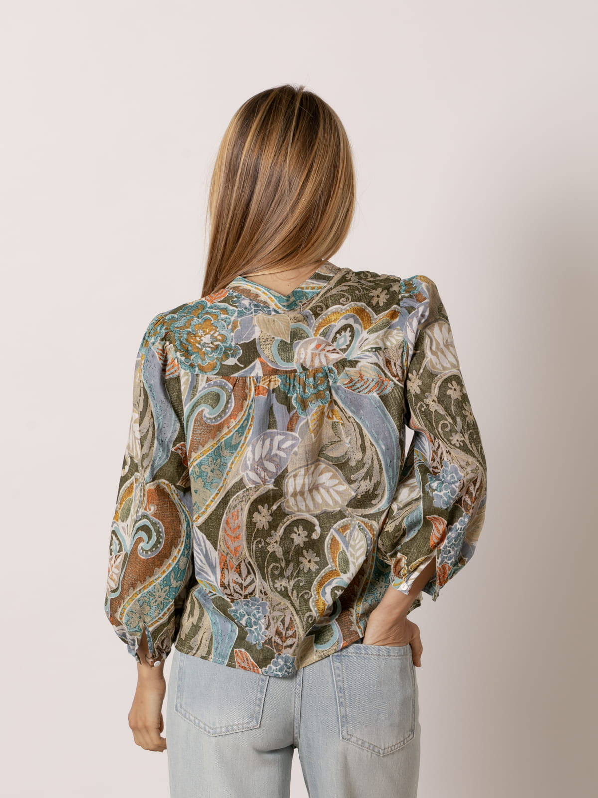 Shirt with multi-colored print box  Khaki colour