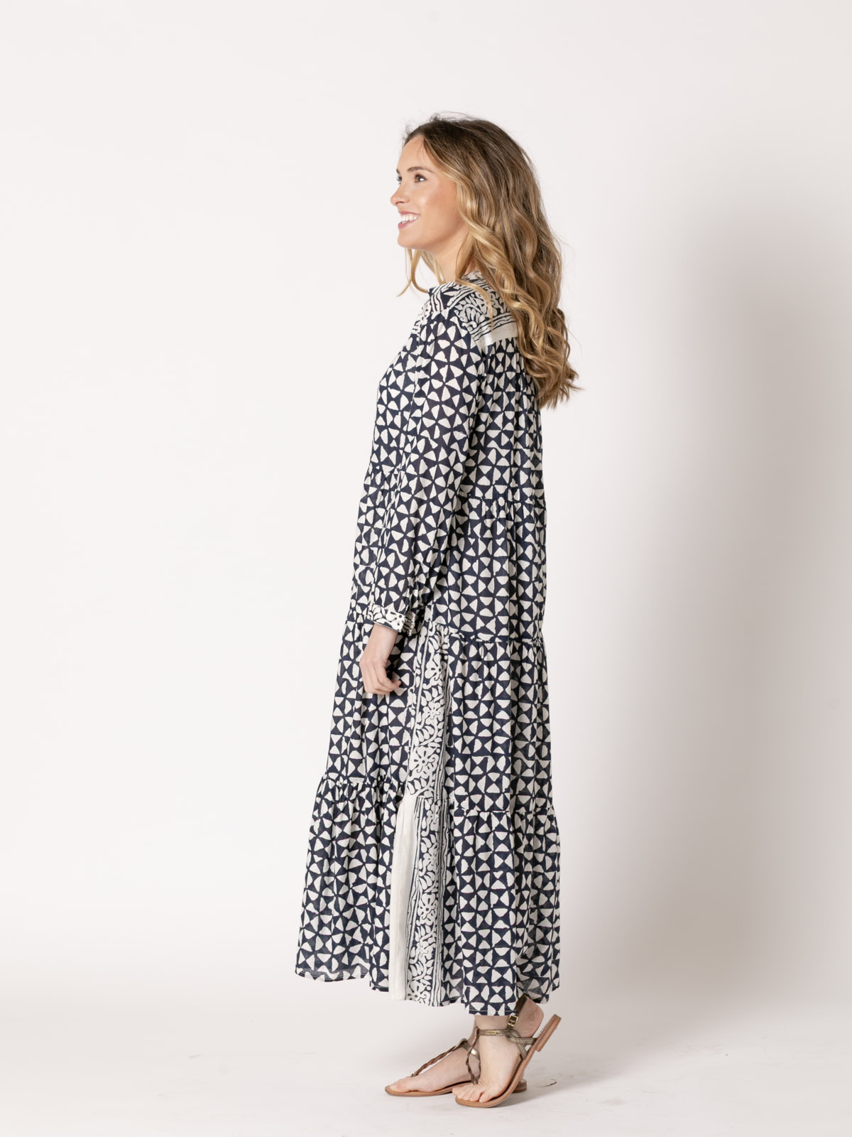 Printed V-neck dress  Blue colour