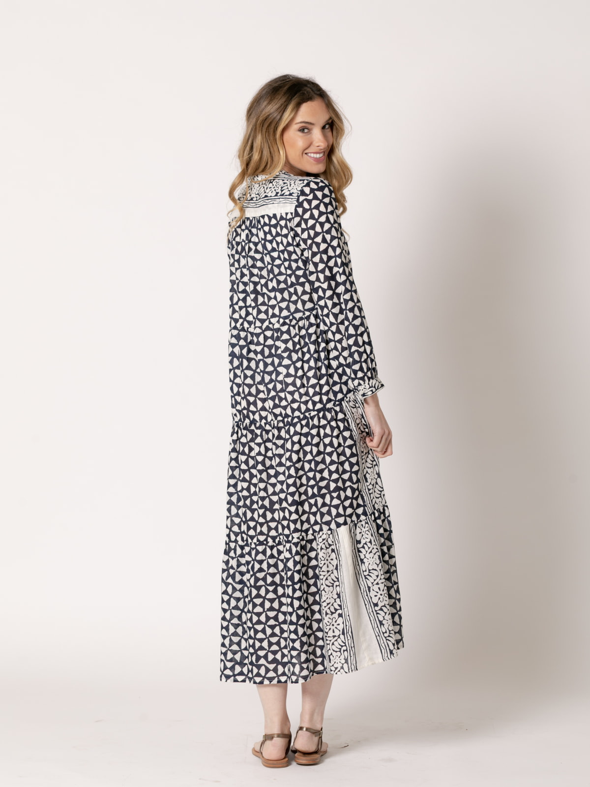 Printed V-neck dress  Blue colour