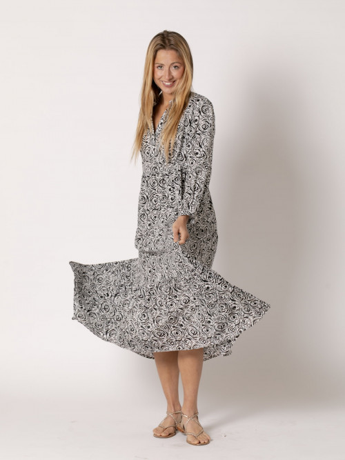Vestido c/pico estampado color Negro