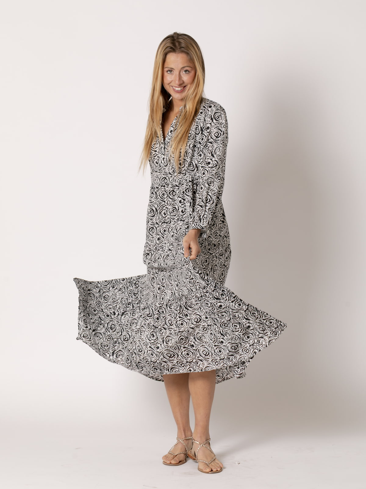 Printed V-neck dress  Black colour