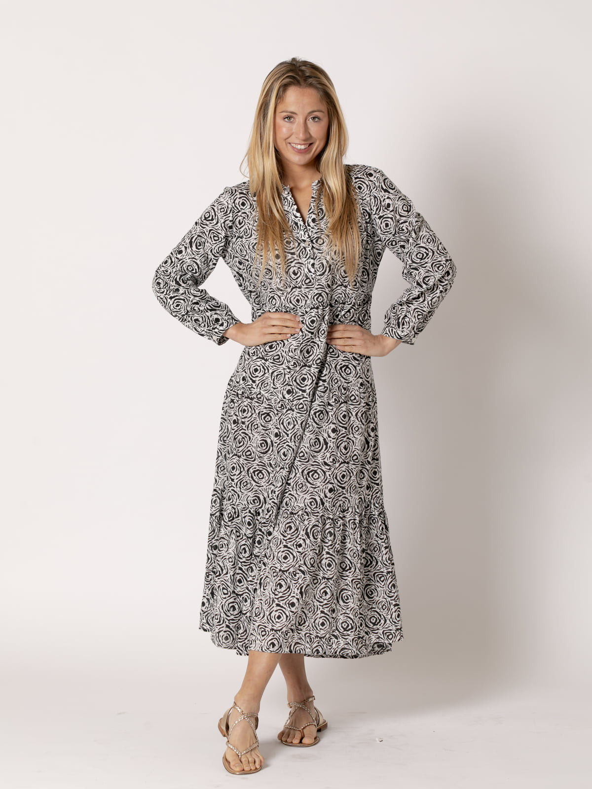 Printed V-neck dress  Black colour