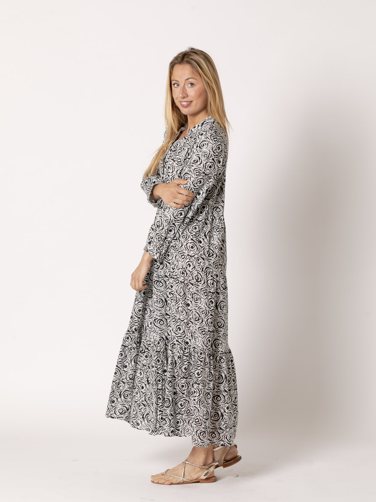 Printed V-neck dress  Black colour