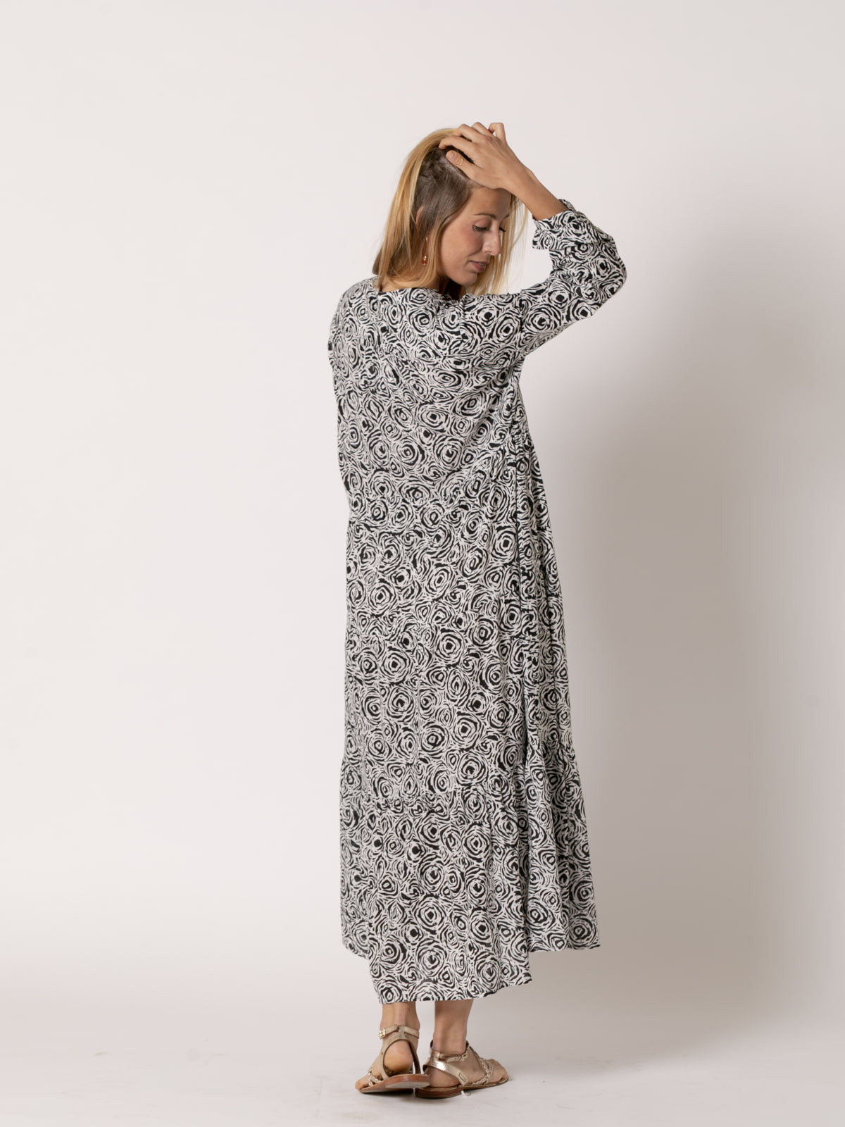 Printed V-neck dress  Black colour