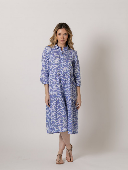 Vestido midi camisero abotonado con vuelo color Azul