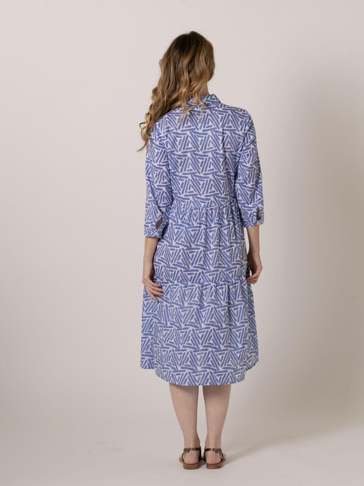 Buttoned midi shirt dress with flare  Blue colour
