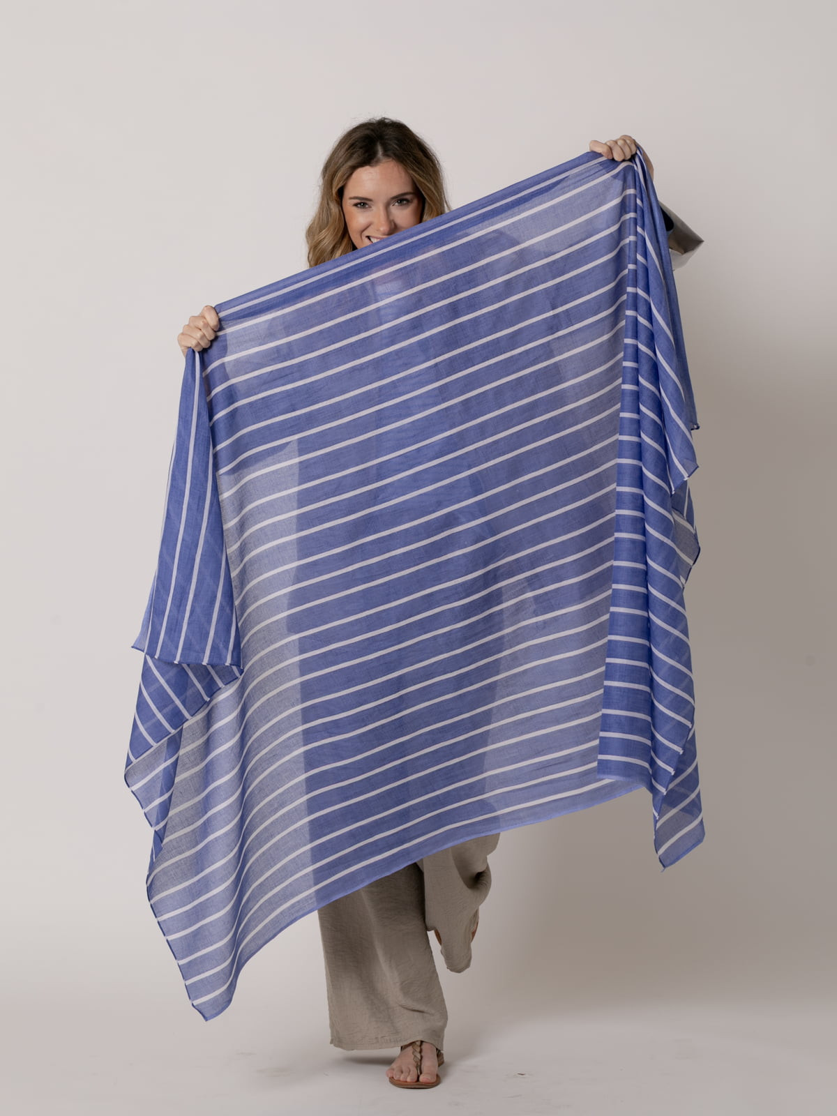 100% cotton striped scarf  Blue colour