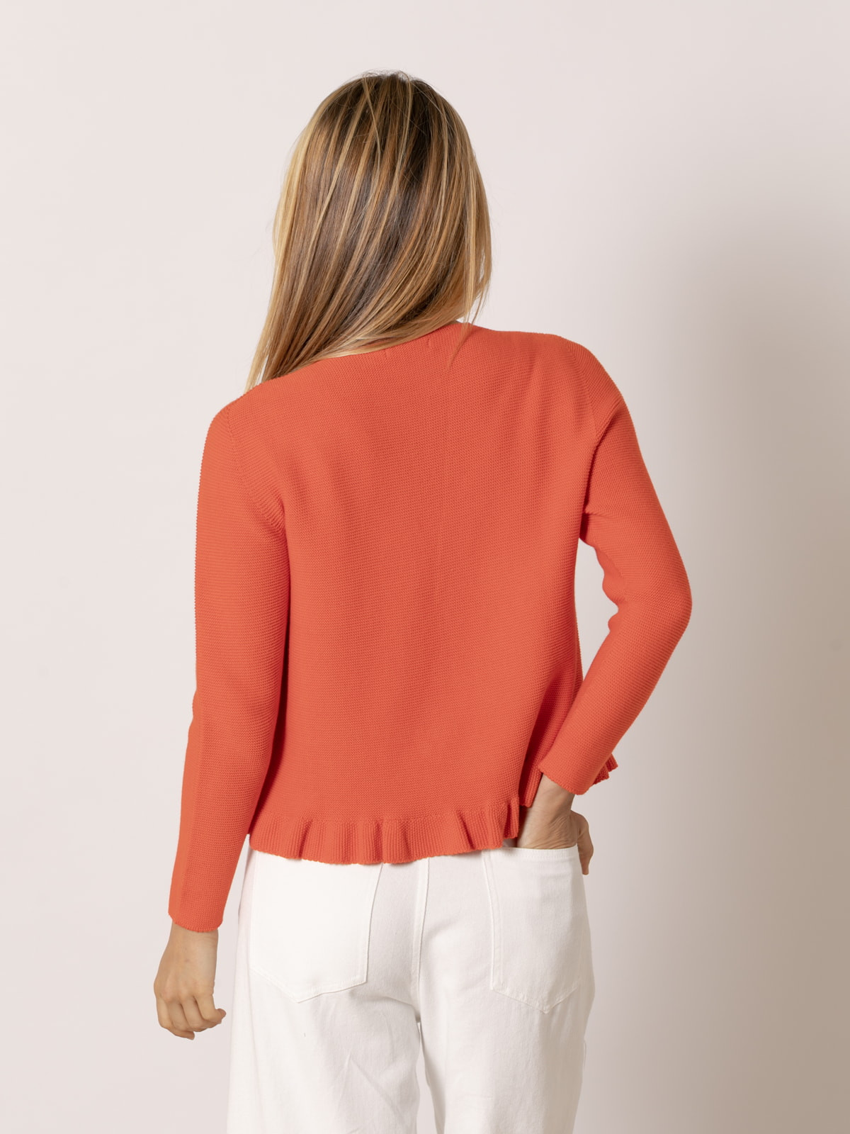 100% cotton jacket with mother-of-pearl buttons  Orange colour