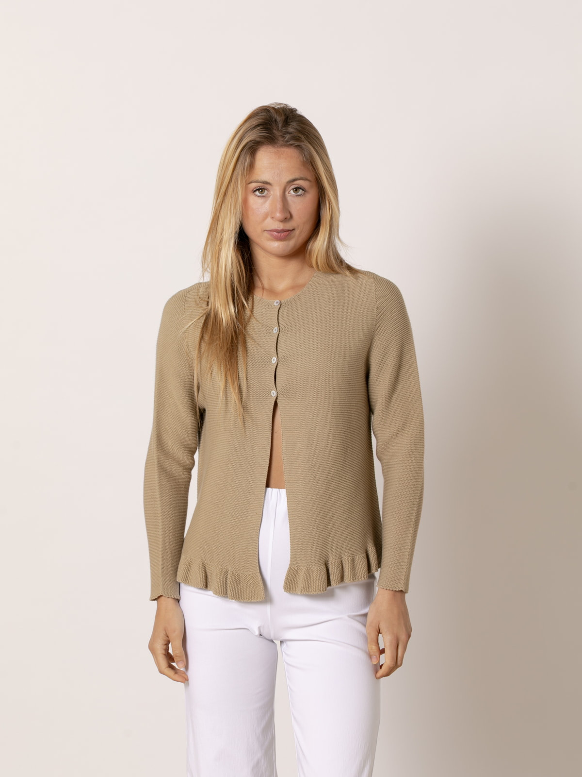 Chaqueta algodon 100% botones nacar color Camel