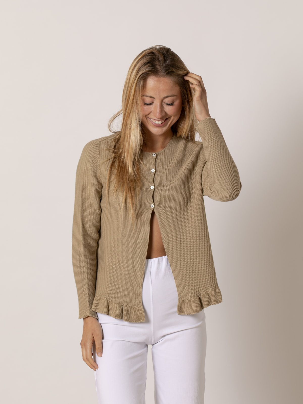 Chaqueta algodon 100% botones nacar color Camel