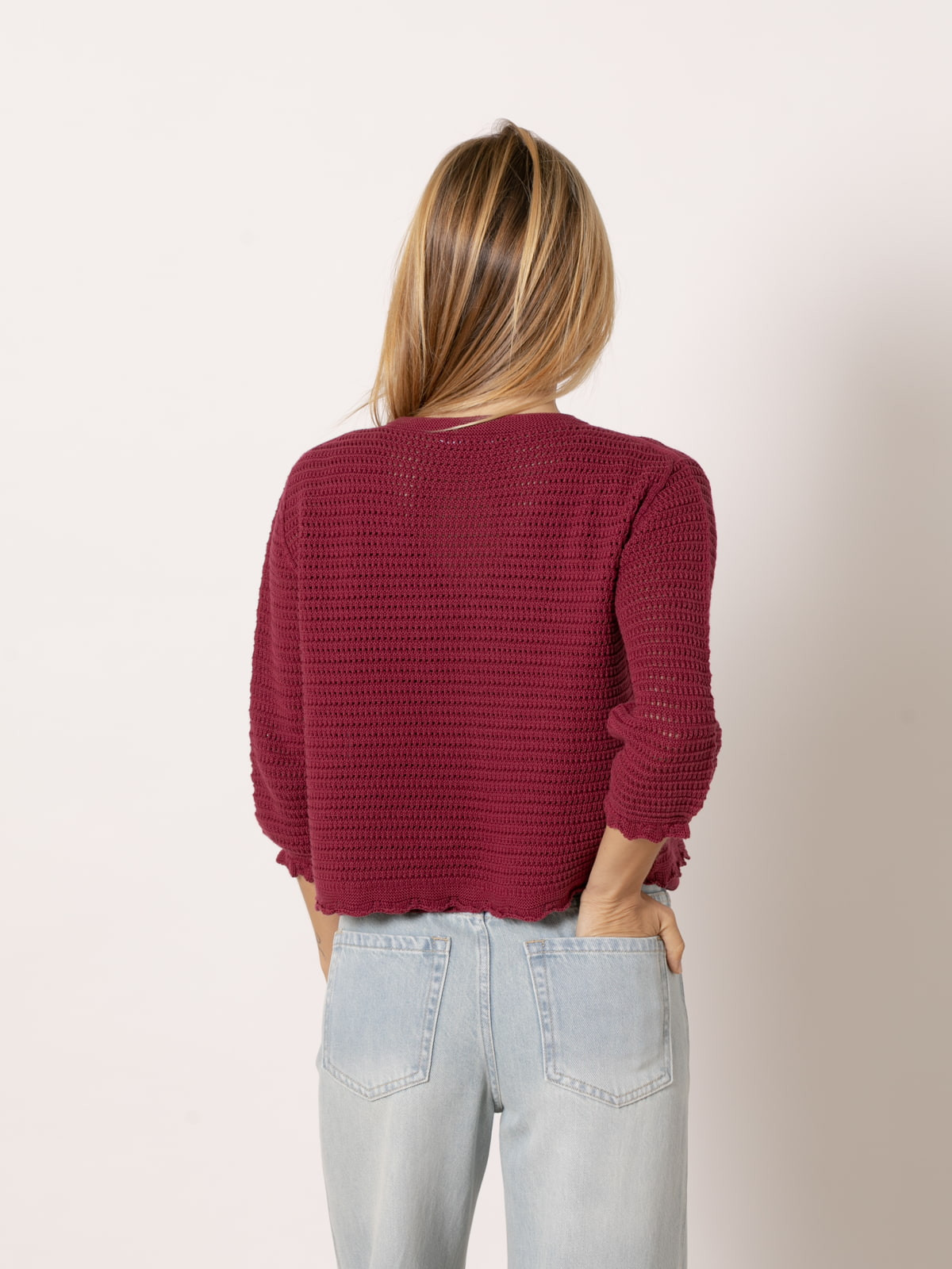 Chaqueta de punto calada trendy color Burdeos