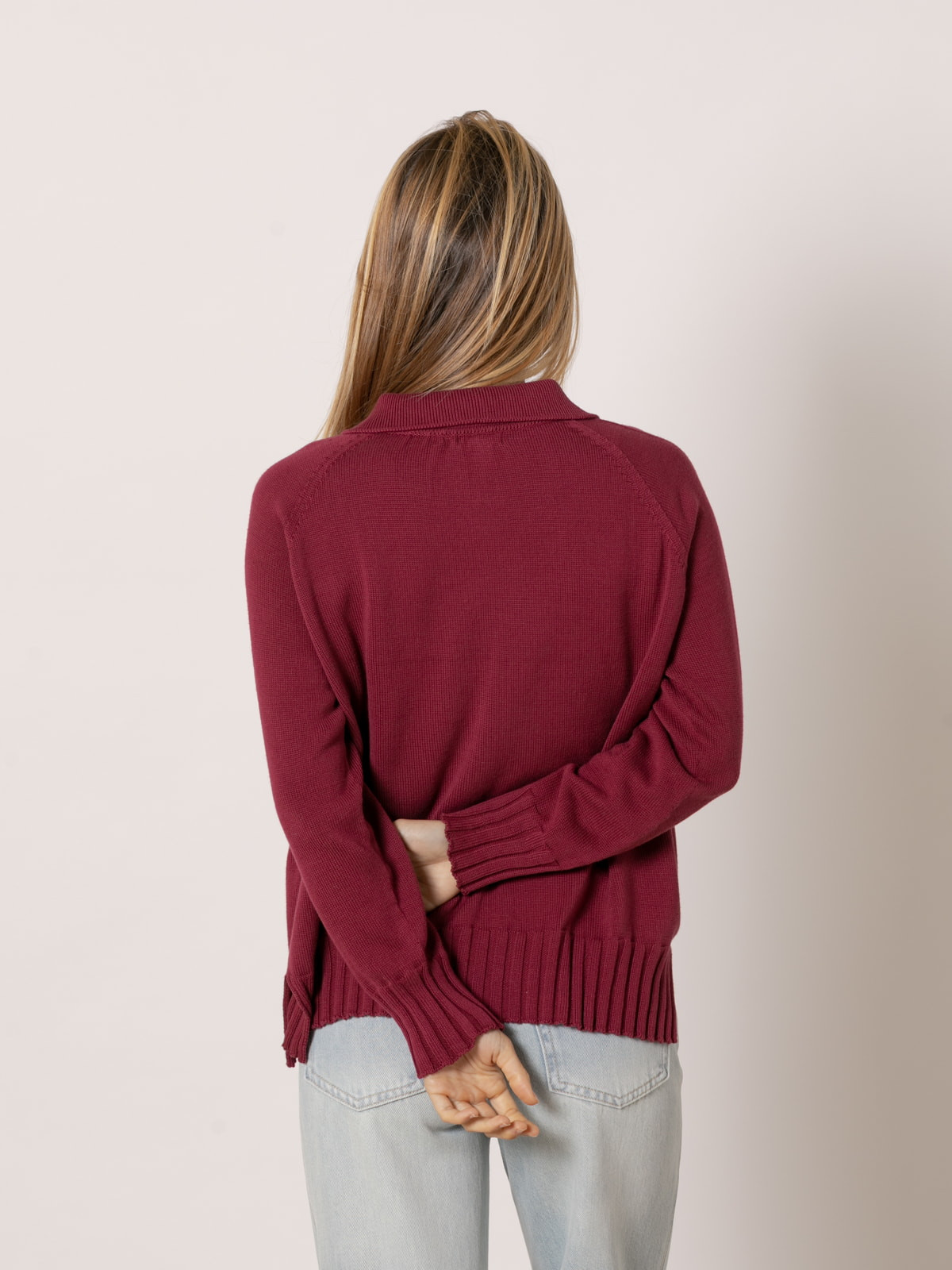 Chaqueta oversize c/polo y abotonado color Burdeos