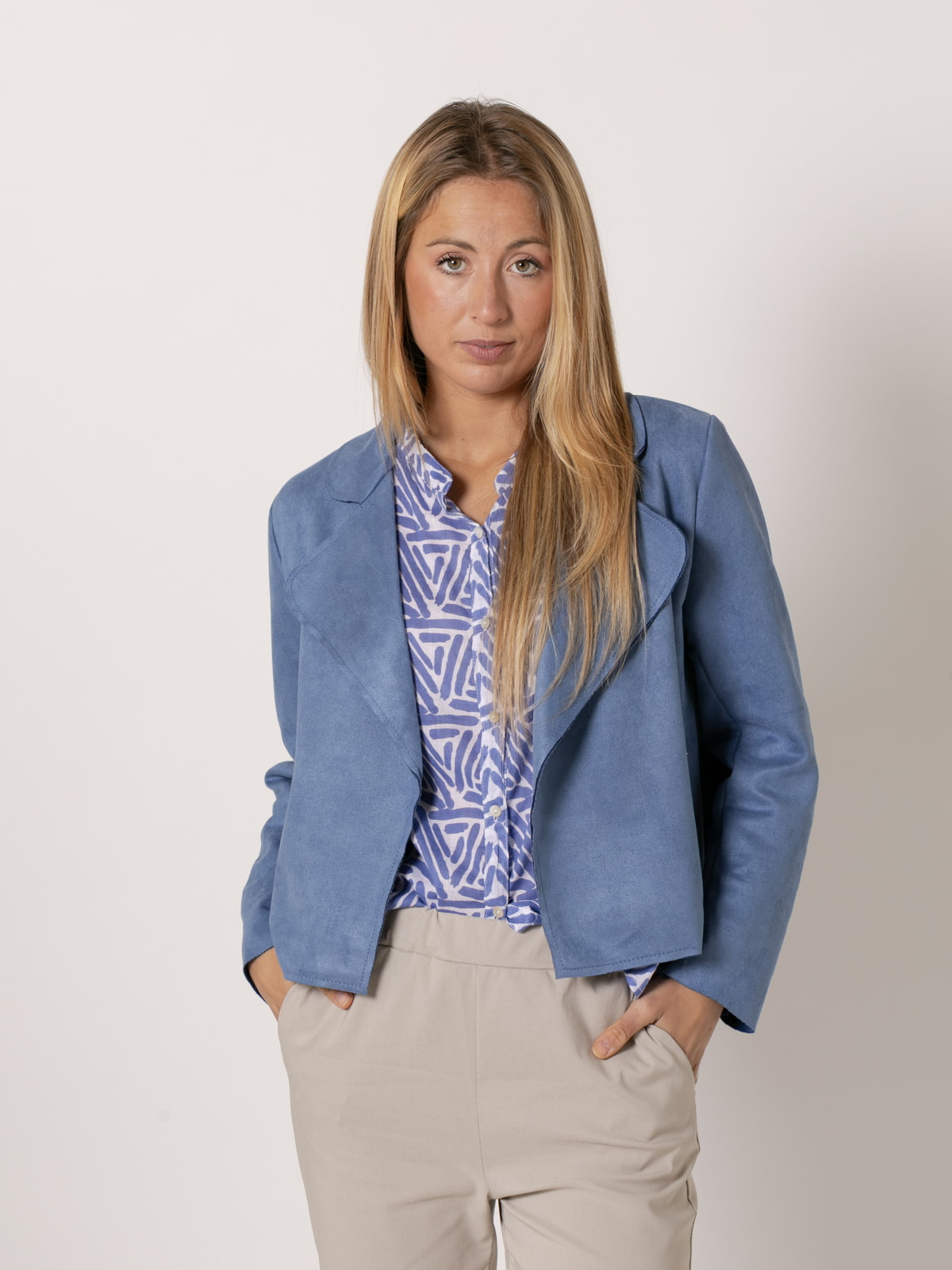 Short synthetic suede jacket  Blue colour