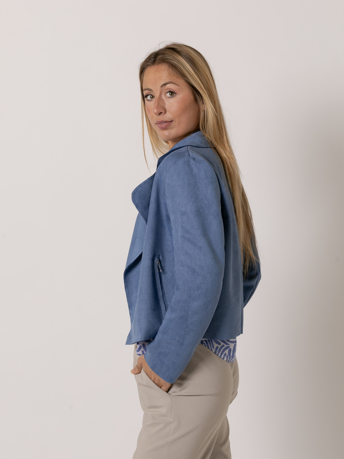 Short synthetic suede jacket  Blue colour