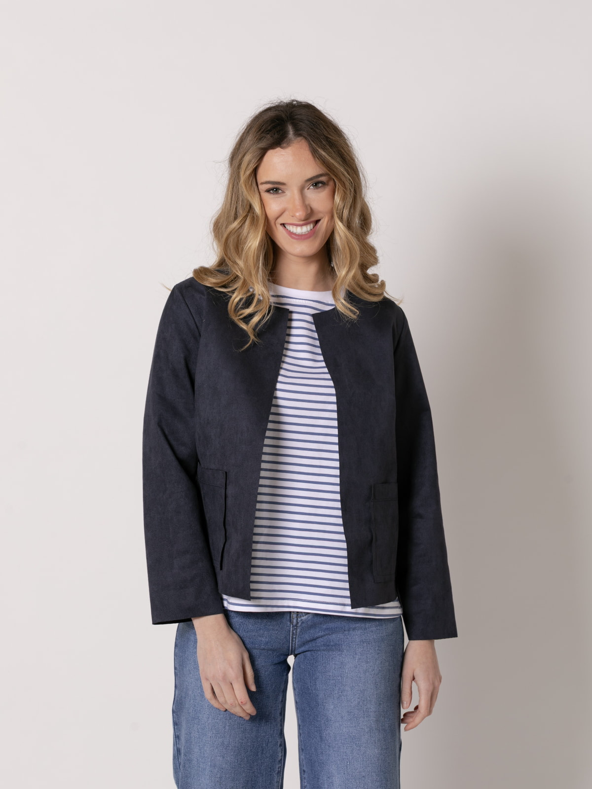 Short suede jacket  Blue Navy colour