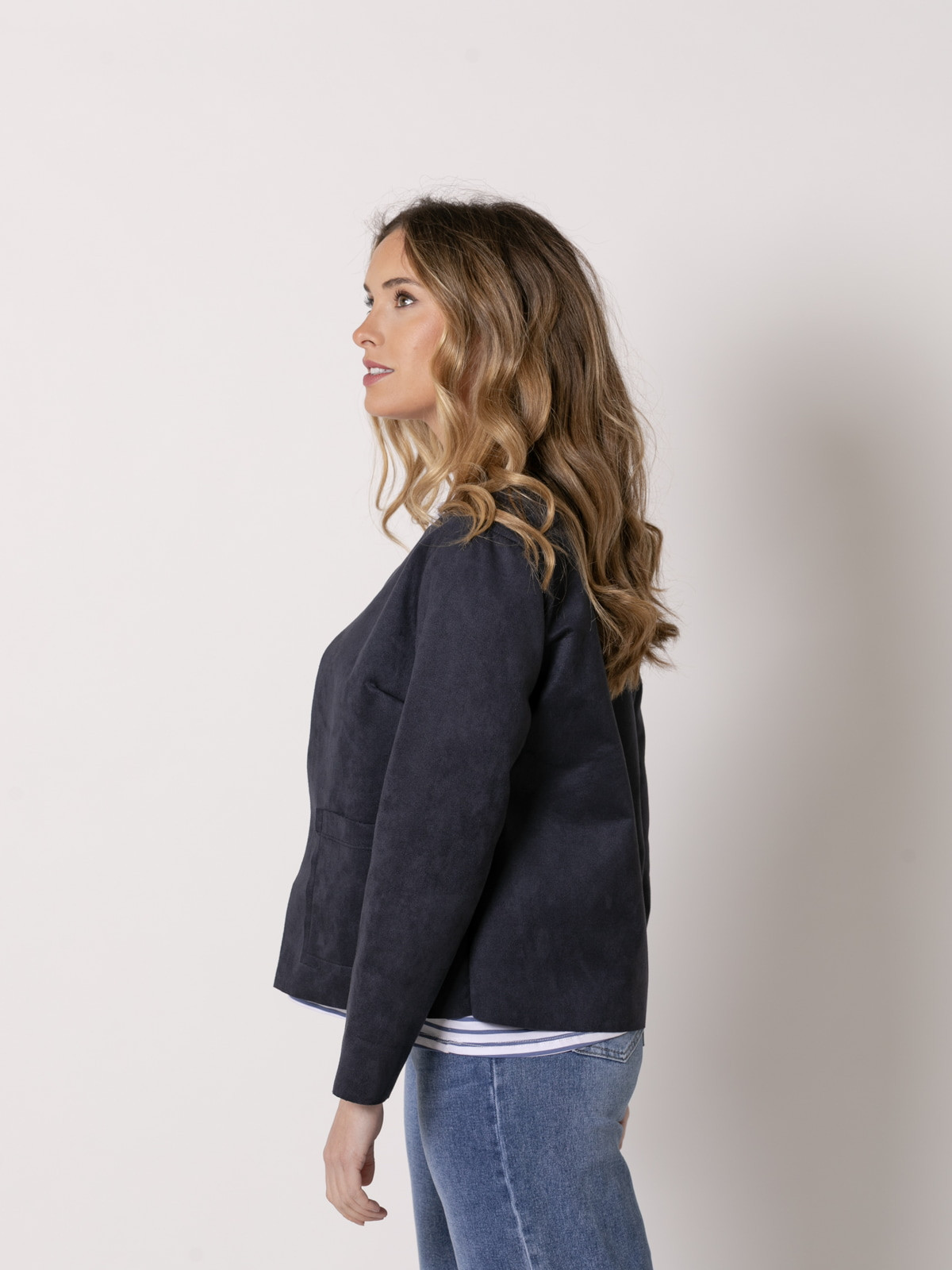 Short suede jacket  Blue Navy colour