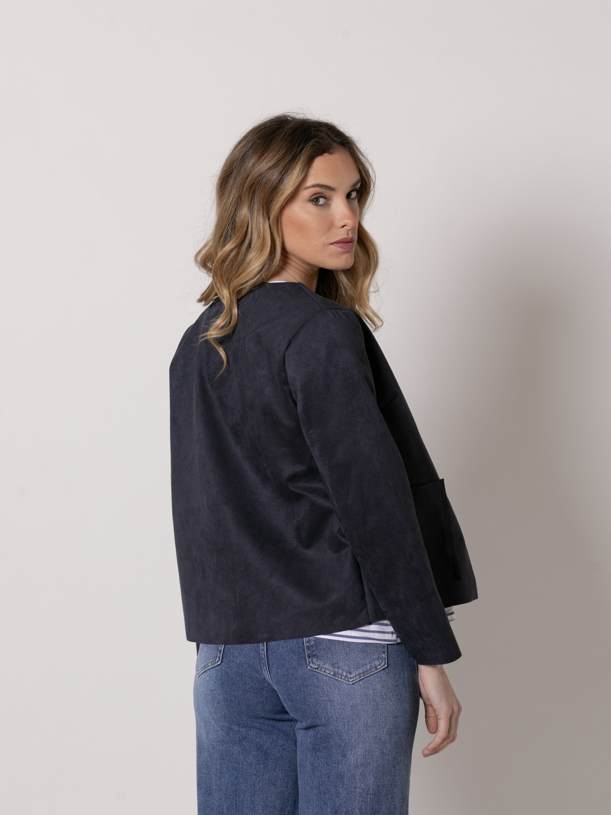 Short suede jacket  Blue Navy colour