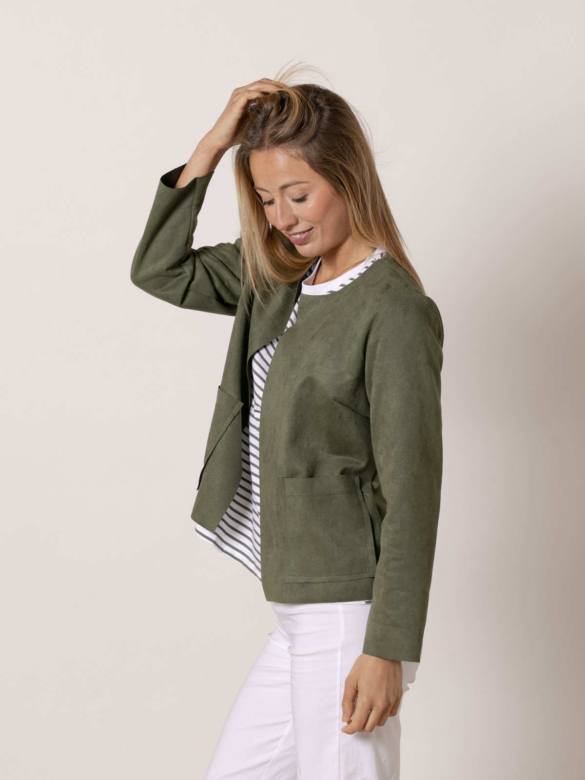 Short suede jacket  Khaki colour