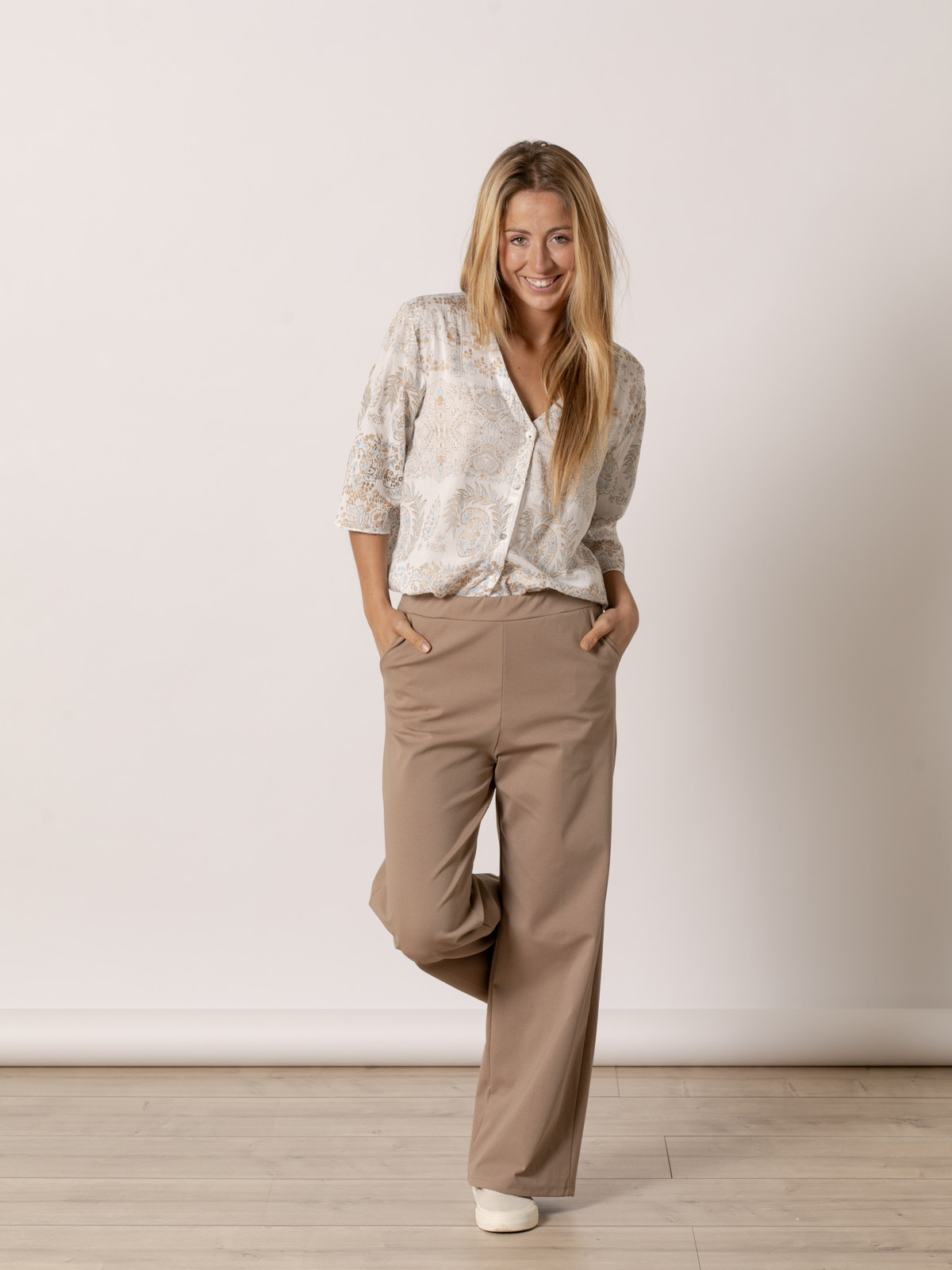 Pantalón wide leg cotton visco color Camel