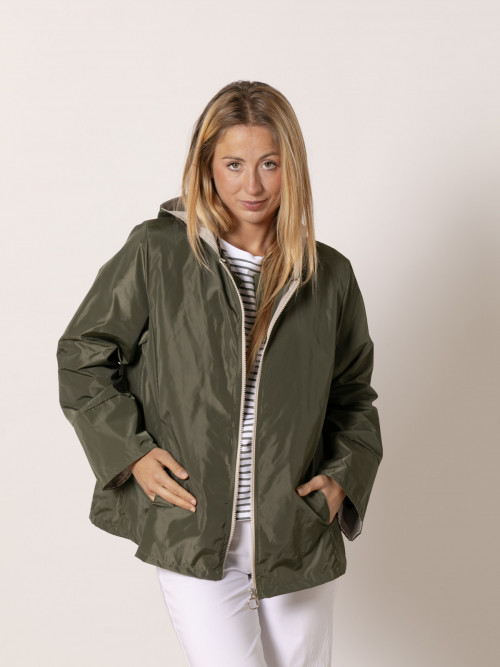 Waterproof jacket with piping  Khaki colour