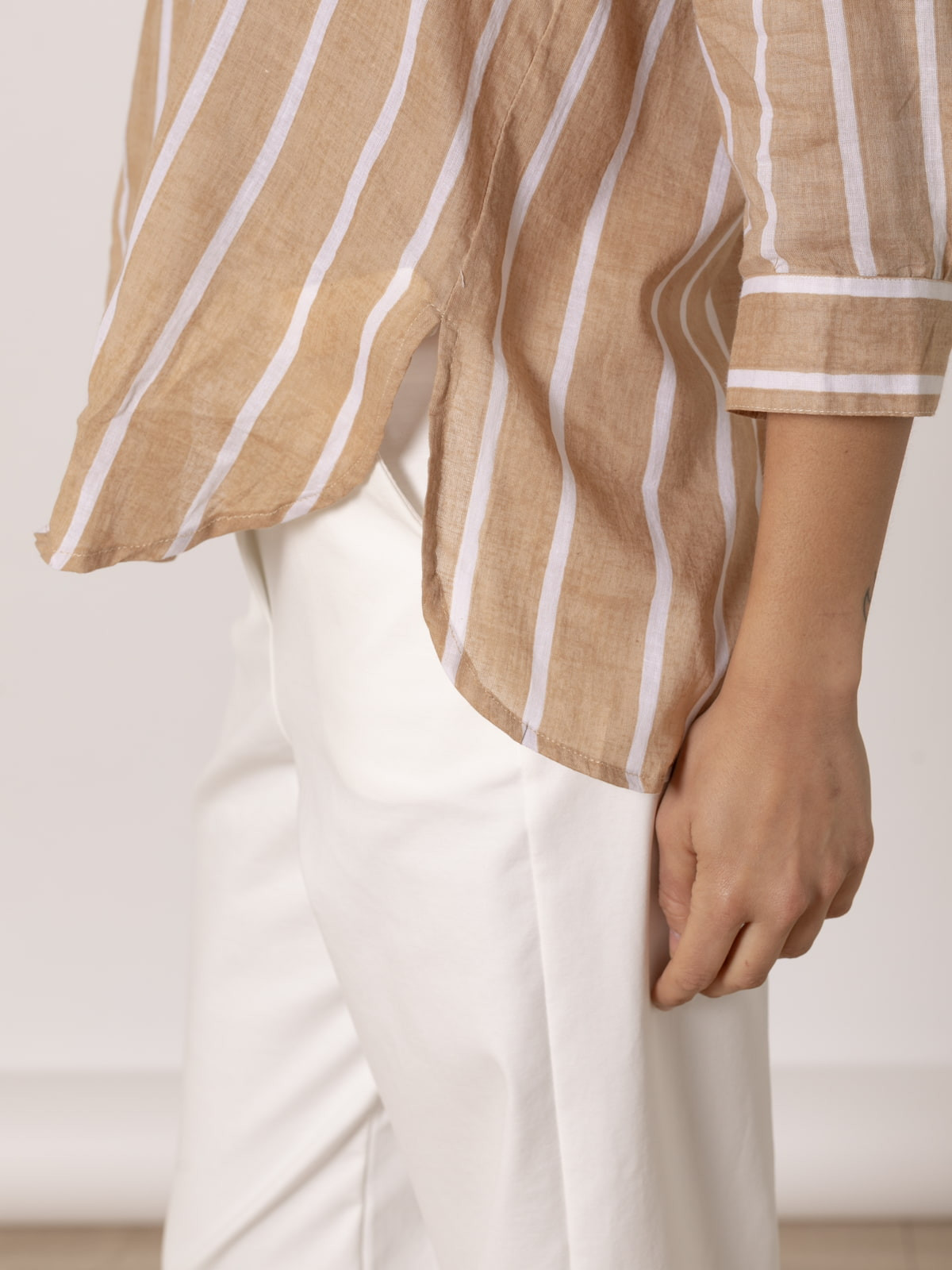 Camisa rayas cotton 100% color Camel