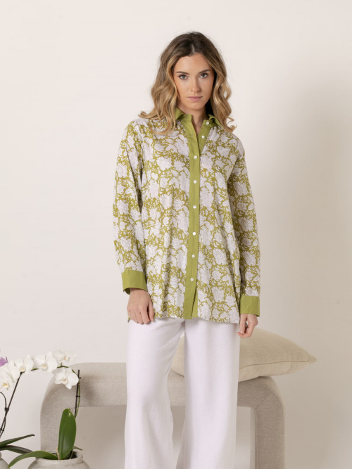 Long shirt with trendy 100% cotton design  Olive colour