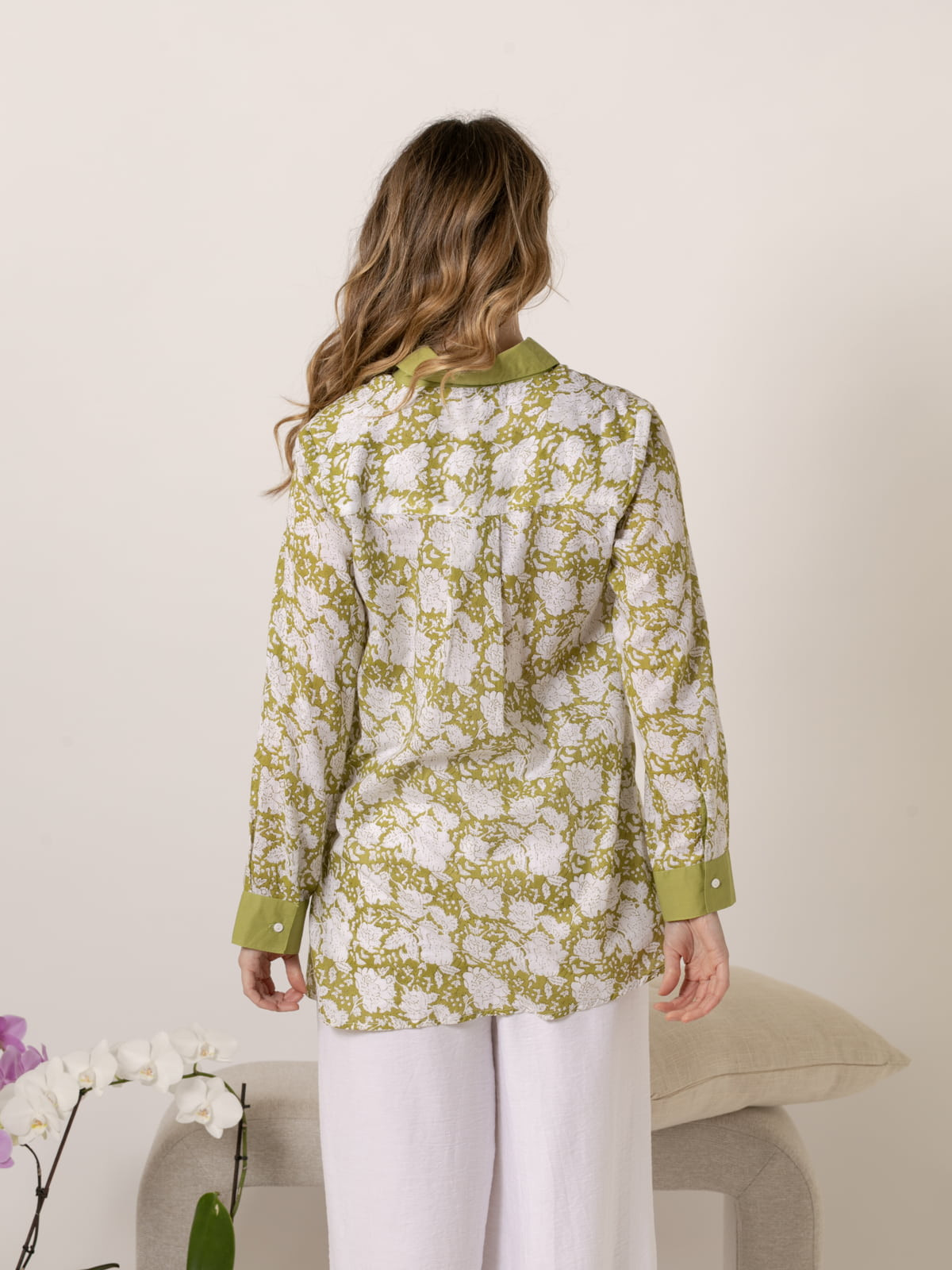 Camisa larga dibujo trendy algodón 100% color Oliva
