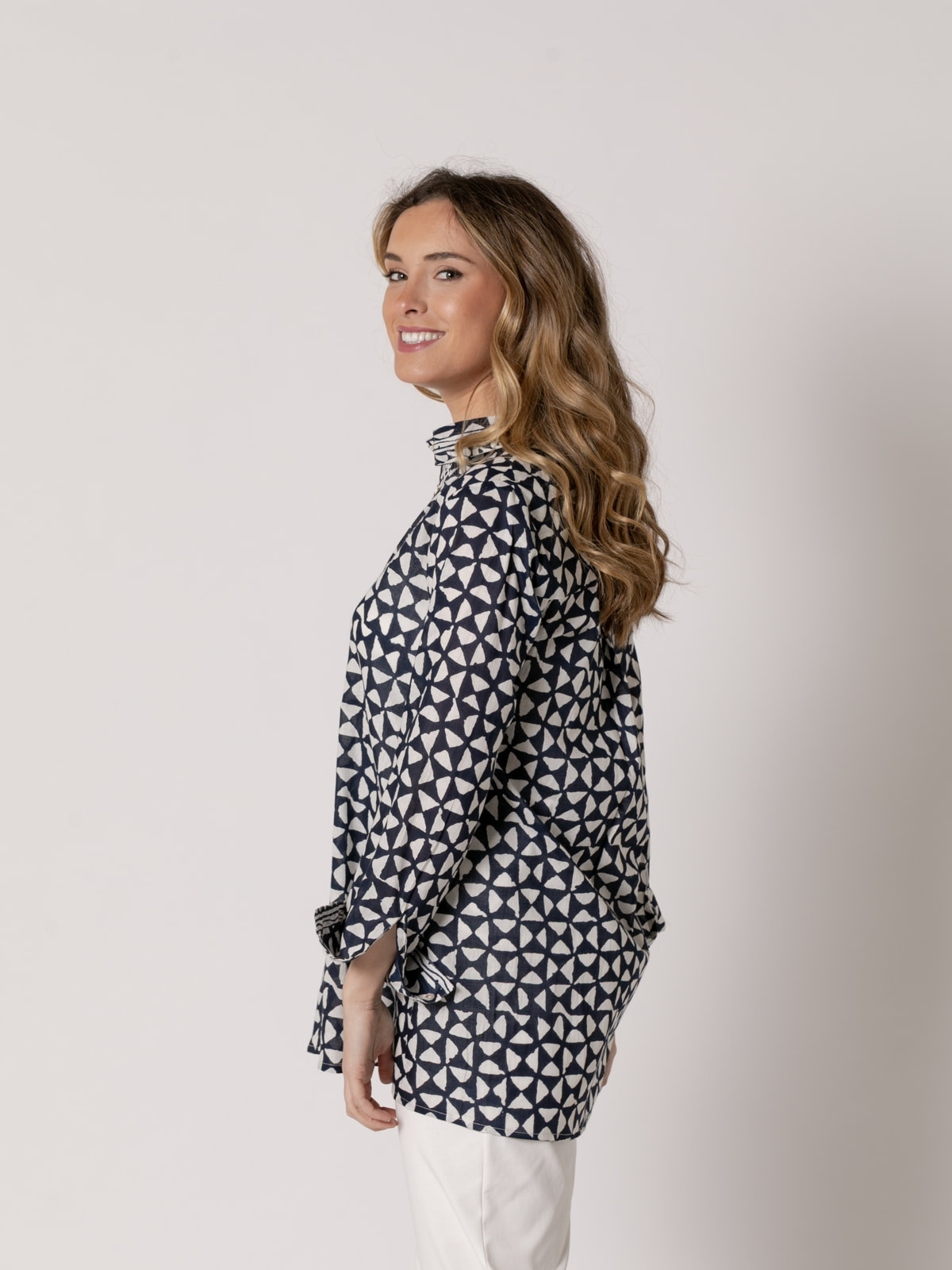 Camisa larga dibujo trendy algodón 100% color Azul Marino
