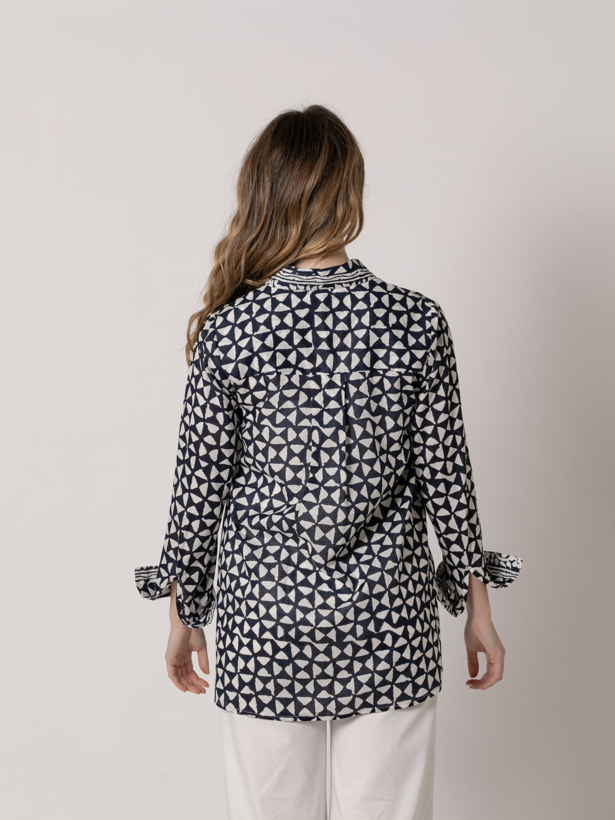 Camisa larga dibujo trendy algodón 100% color Azul Marino