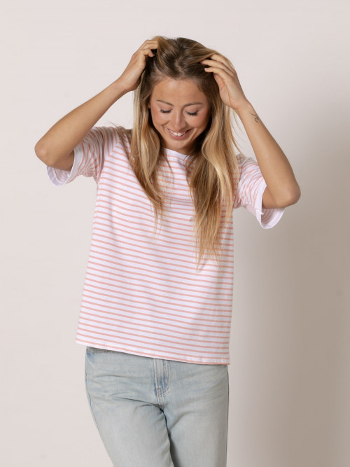 Striped T-shirt with rounded edges  pomelo colour