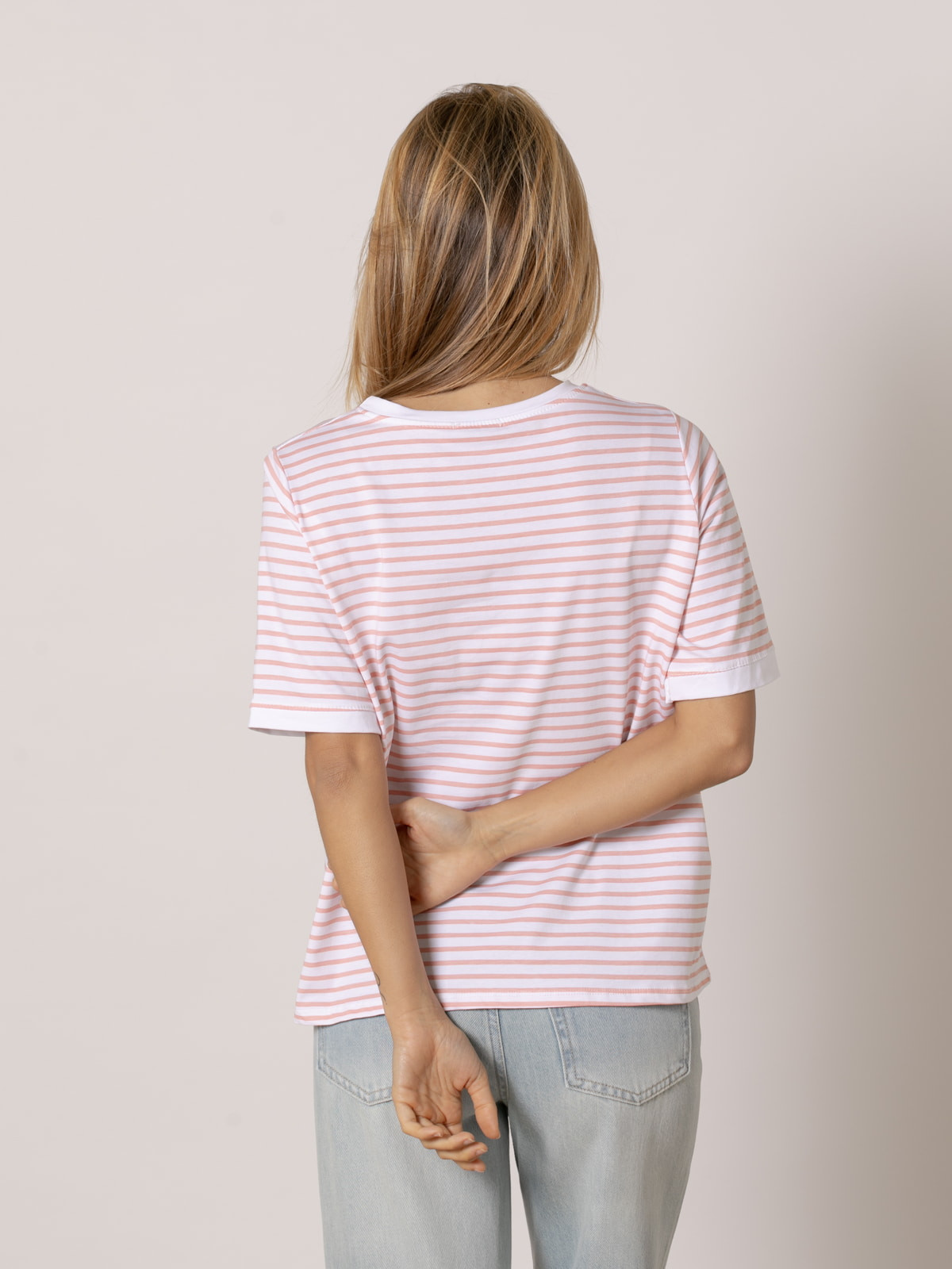 Camiseta de rayas c/redondo vivos color pomelo