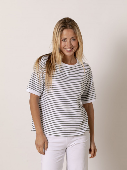 Striped T-shirt with rounded edges  Khaki colour