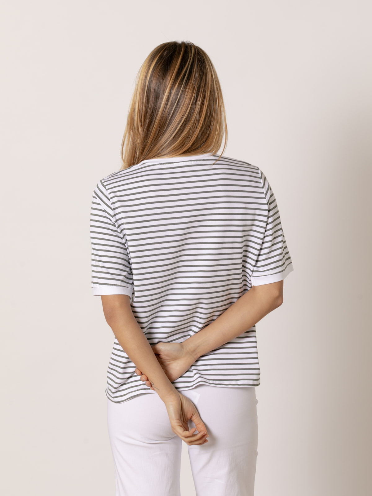 Striped T-shirt with rounded edges  Khaki colour