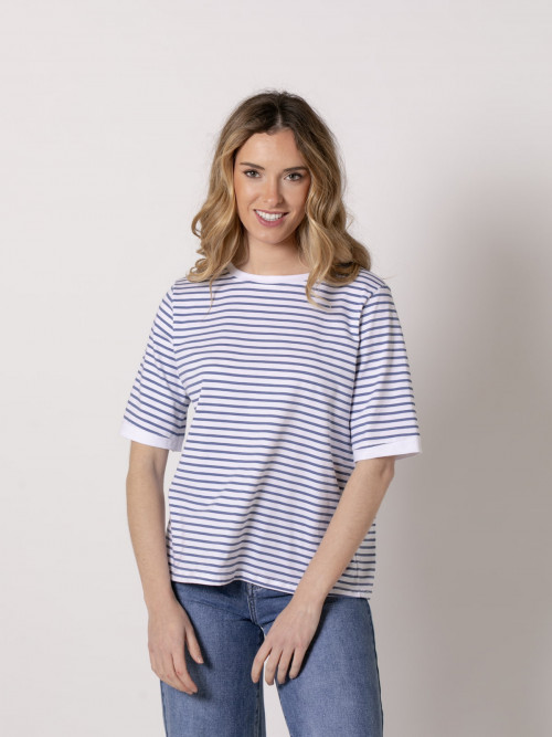 Striped T-shirt with rounded edges  Blue Jean colour
