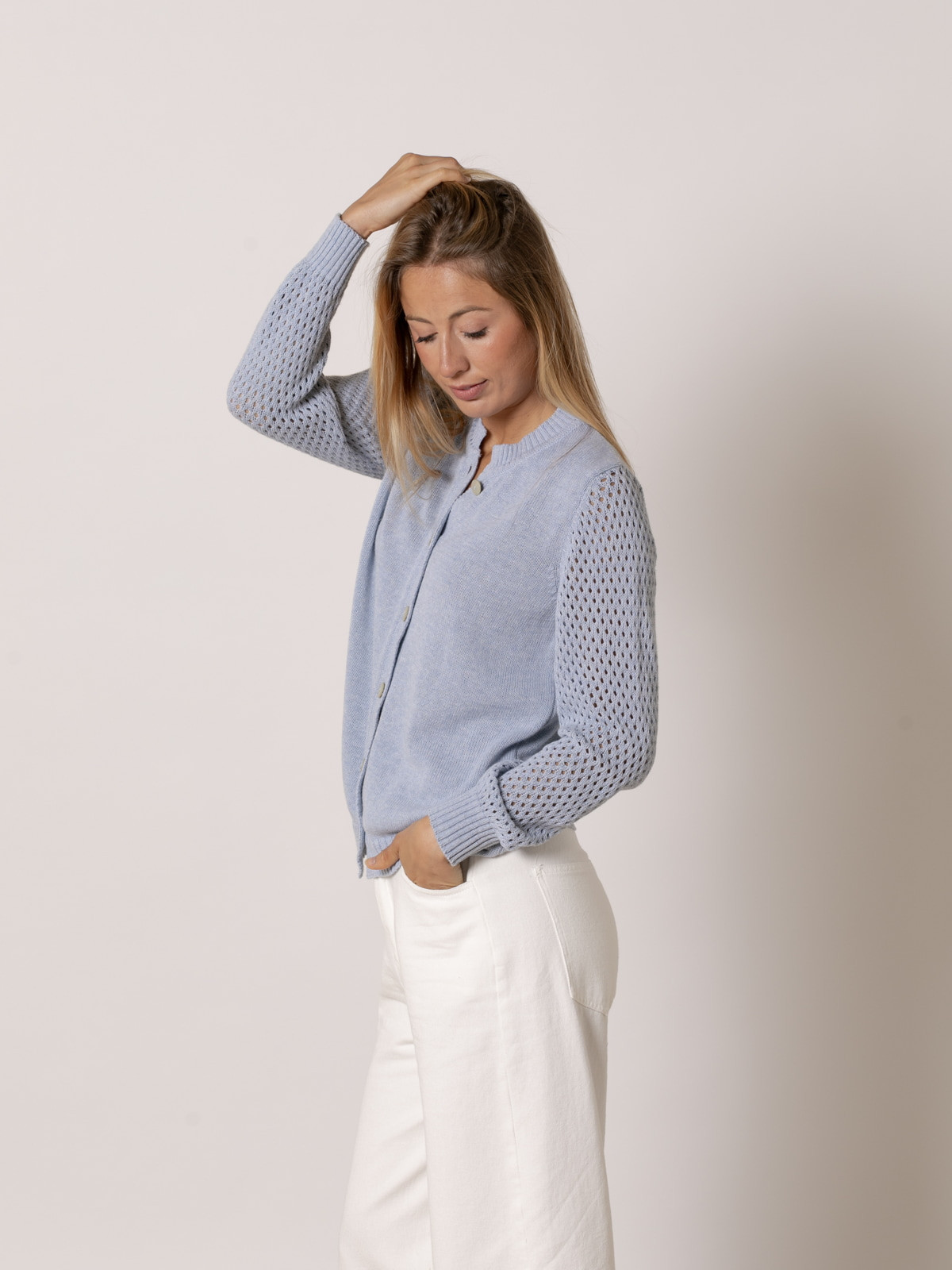 Chaqueta punto 100% cotton c/caja color celeste