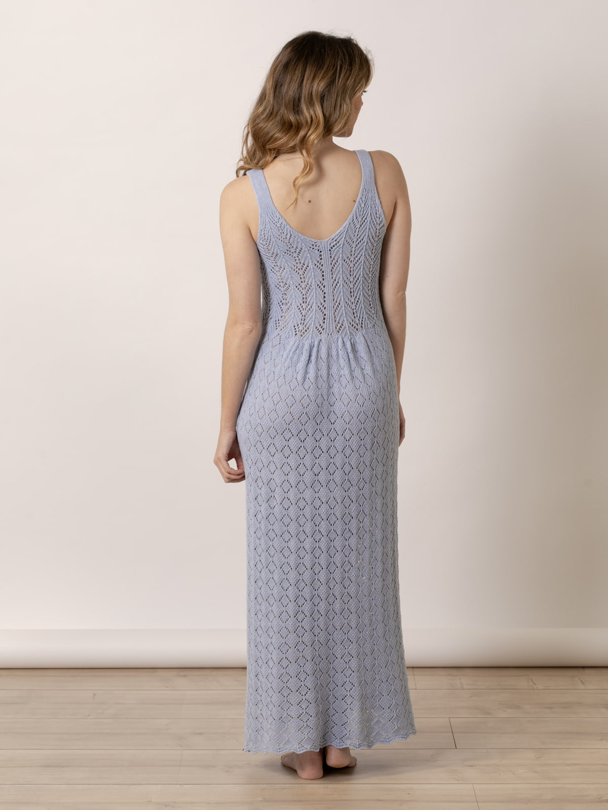 Vestido largo calado cotton 100% color Azul