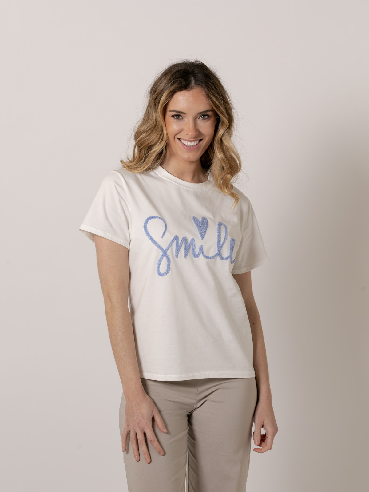Cotton T-shirt with SMILE message  Blue colour